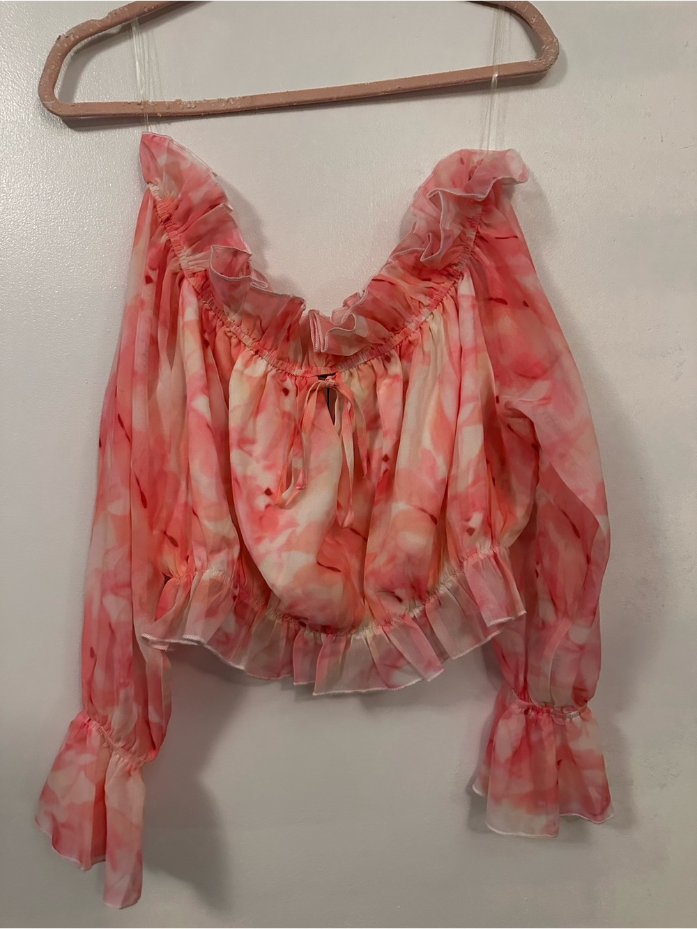 Women's Pink Floral Off-Shoulder Ruffle Blouse